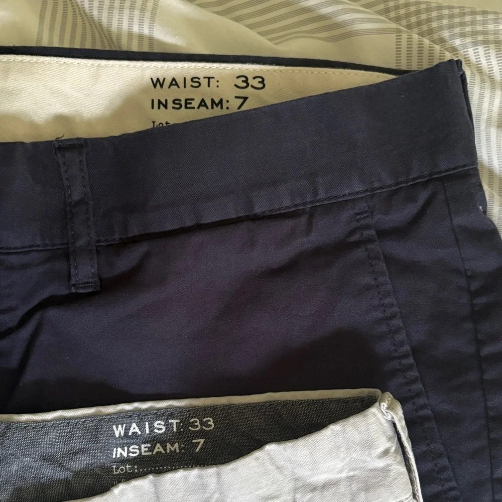 J. Crew Men’s Flat Front Chino Shorts in Khaki and Navy